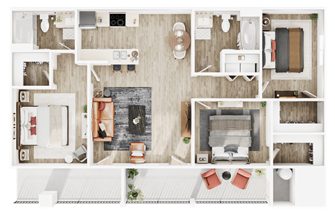 Floor plan for 3 beds, 2 baths, 1446 sqft